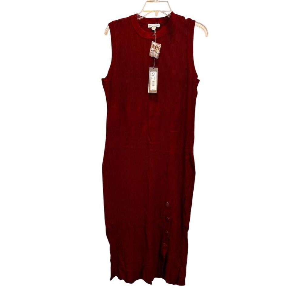 NY&C Women's XL maroon Ribbed Knit Sleeveless Midi Dress Casual NWT
